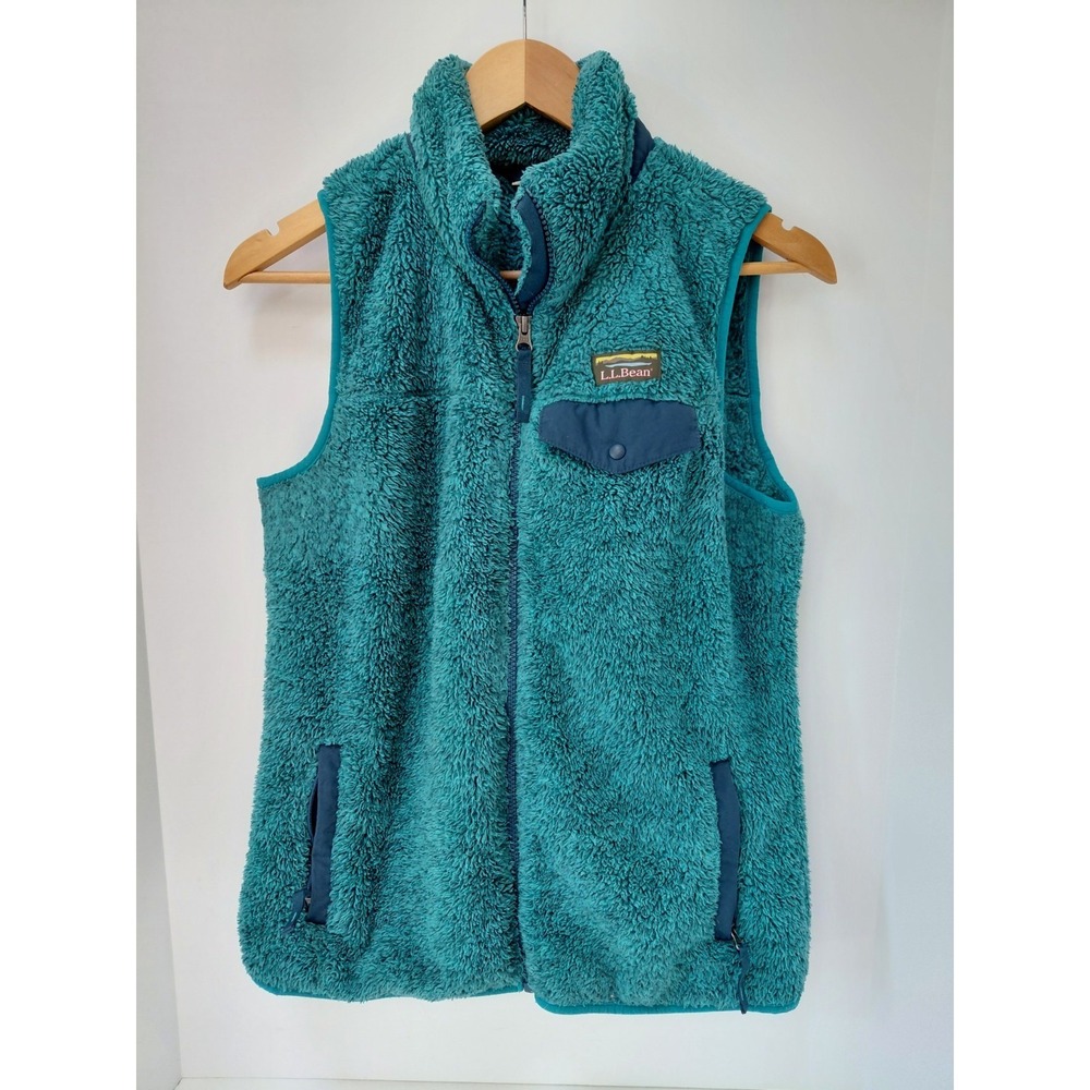 L.L. Bean Womens Fleece Vest Teal Green Full Zip Pockets Size S